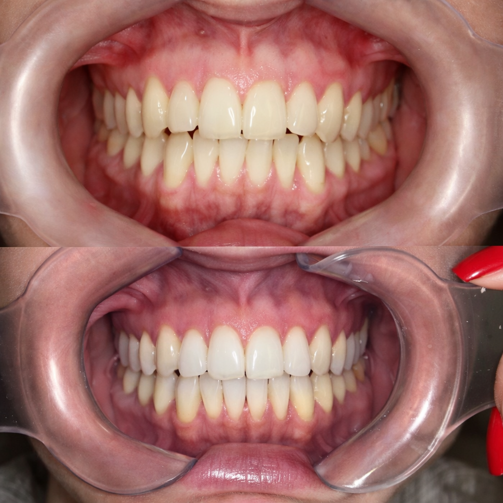 Antes e depois do tratamento dental